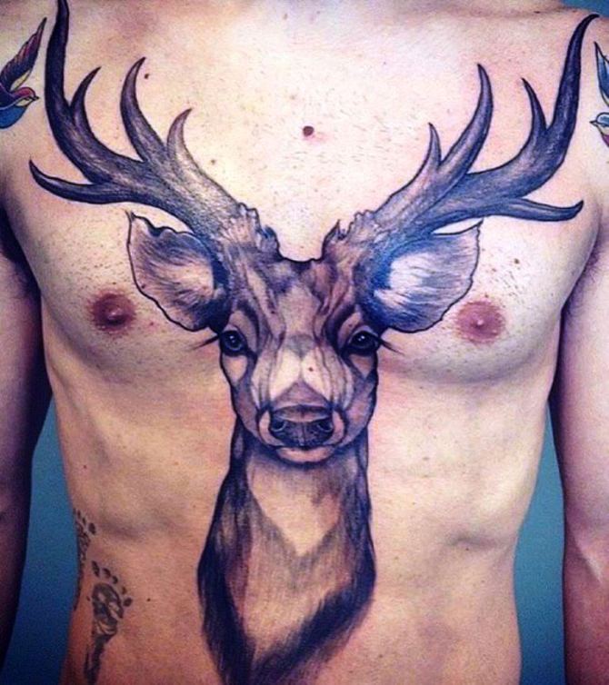 13 Deer Tattoo on Chest - 30 Deer Tattoos