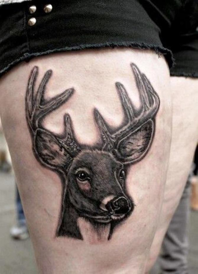 18 Deer Thigh Tattoo 2015 - 30 Deer Tattoos