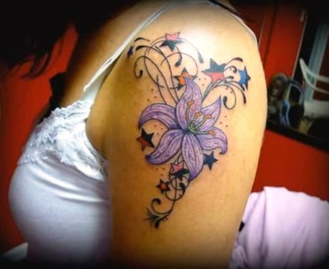 Purple Lily Flower Tattoo