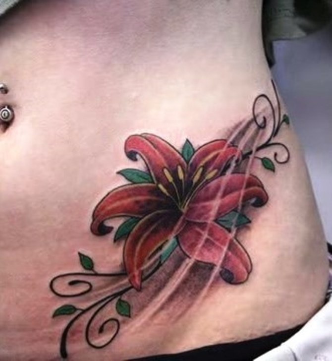 Flowers Tattoo on Stomach