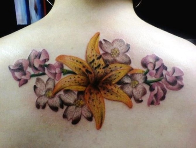 Yellow Lily Tattoo on Back