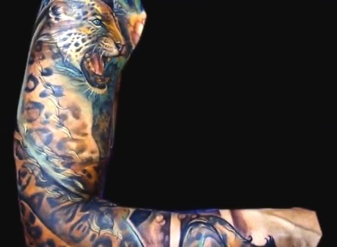 3d Sleeve Jaguar Tattoo
