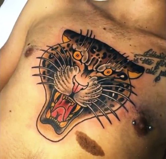 Aztec Jaguar Tattoo on Chest