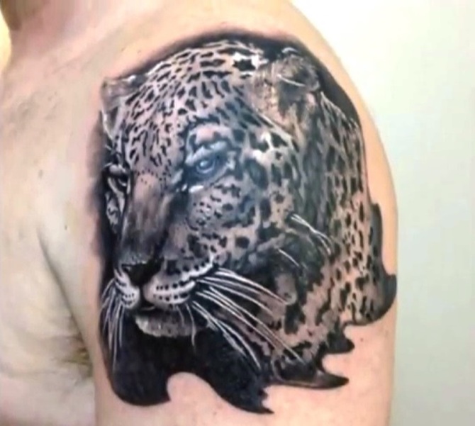 Black Jaguar Tattoo Design on Chest