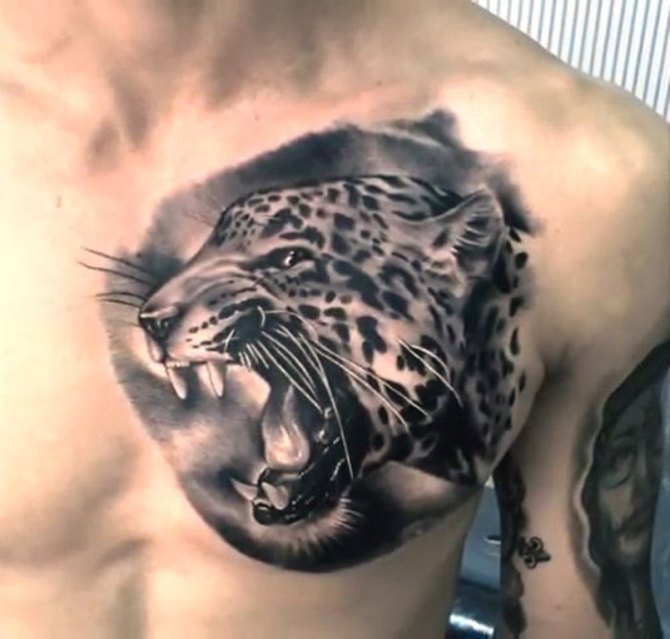 Black Jaguar Tattoo on Chest