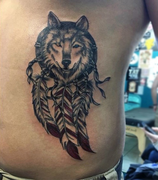 Dream Catcher Wolf Tattoo