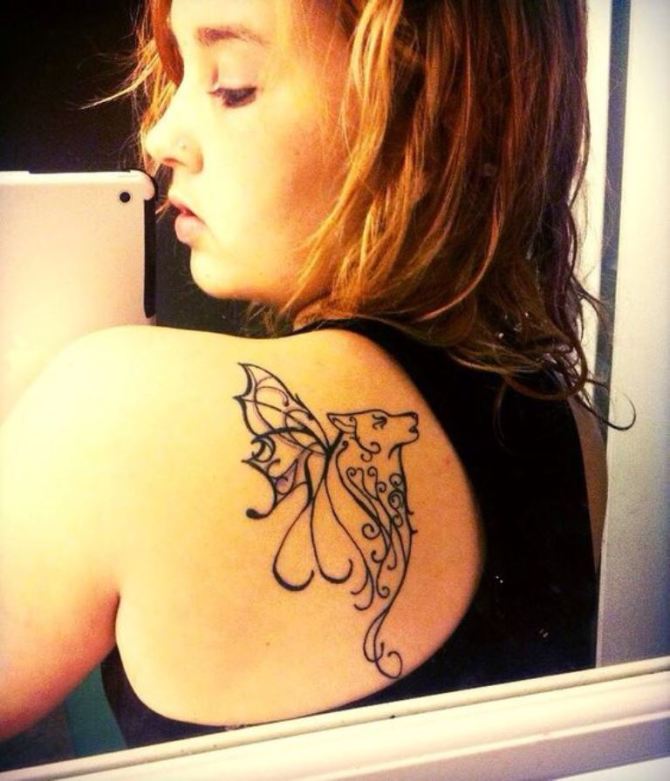 Wolf and Butterfly Tattoo
