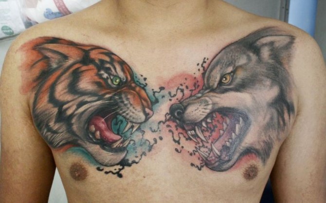 Wolf and Tiger Tattoo
