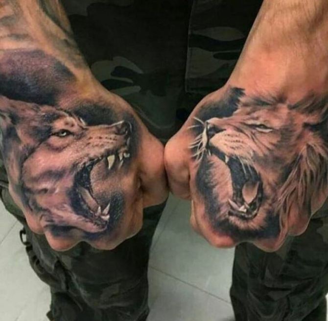 Wolf and Lion Tattoo