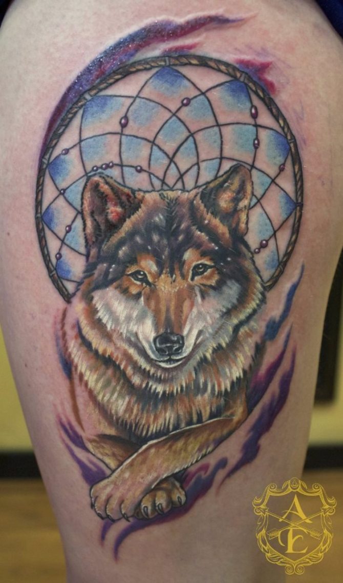 Wolf Dream Catcher Tattoo