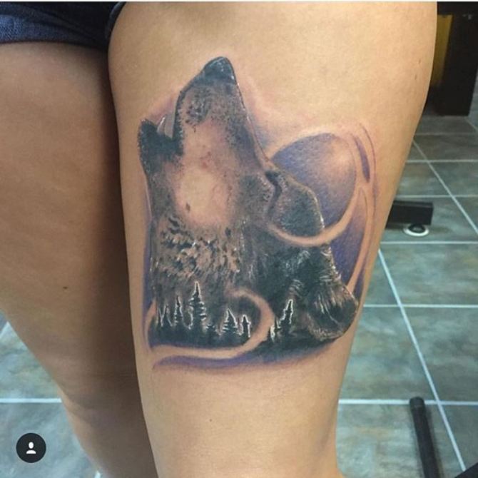 Wolf Thigh Tattoo