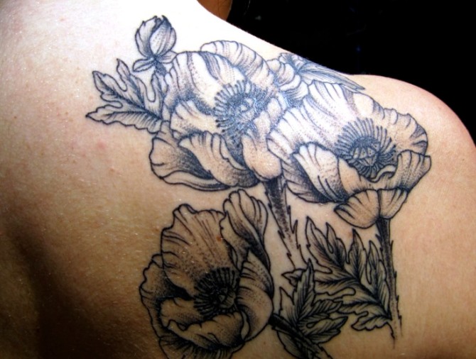 Black and Grey Poppy Tattoo