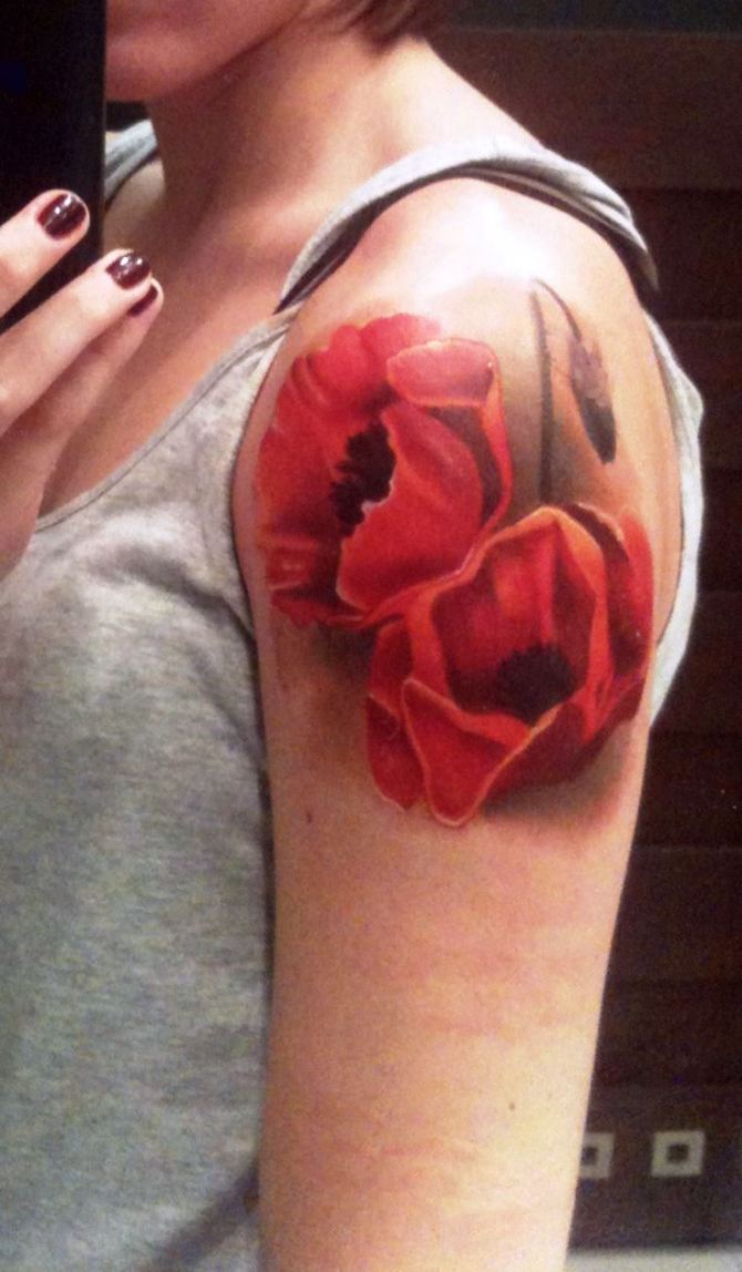 Tattoo Poppies on Shoulder