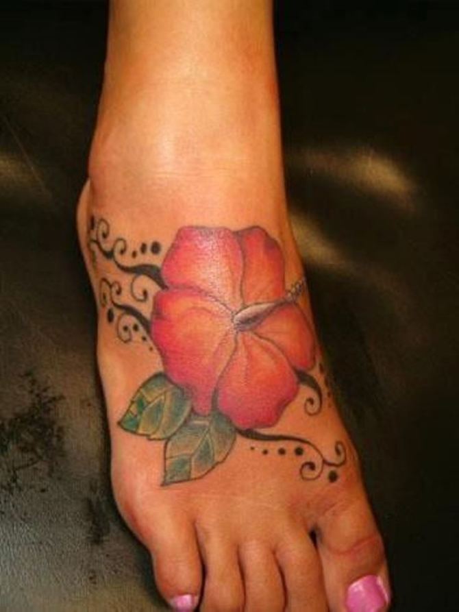 Hibiscus Tattoo on Foot