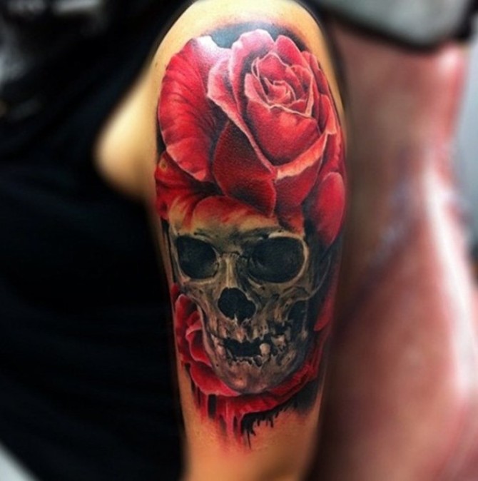 Skull with Rose Tattoo - Mexican Tattoos <3 <3