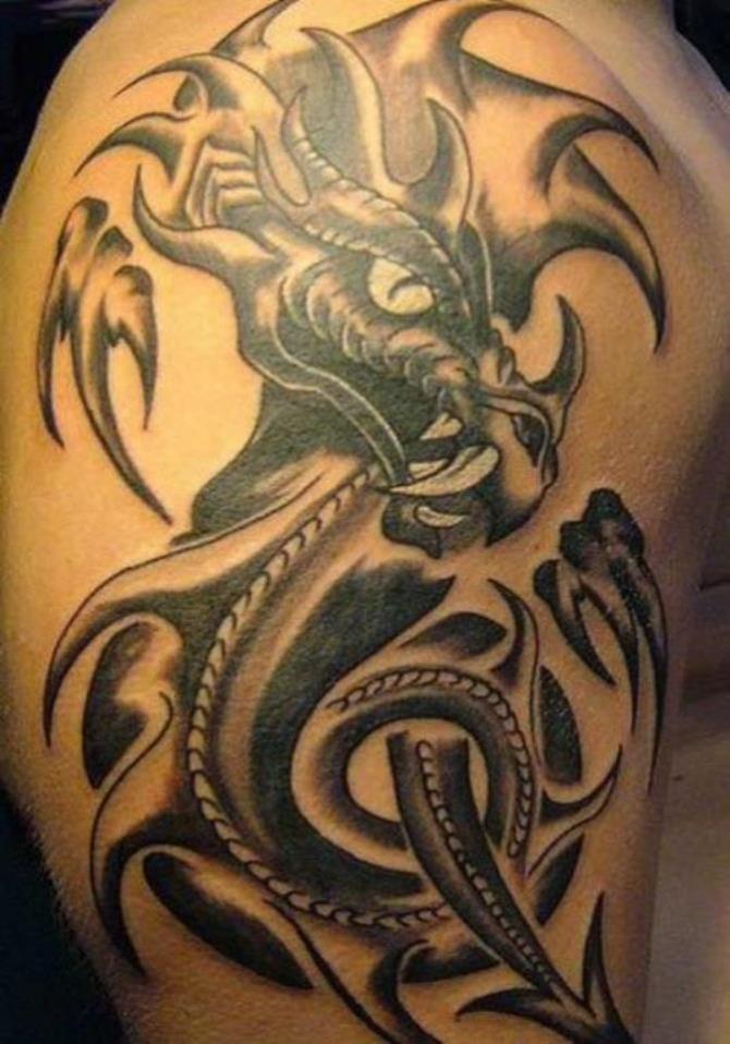 Dragon Tattoo on Arm - 40+ Tribal Sleeve Tattoos <3 <3