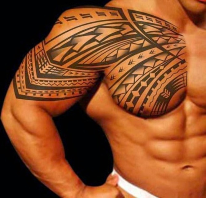 Chest and Arm Tattoo - 40+ Tribal Sleeve Tattoos <3 <3
