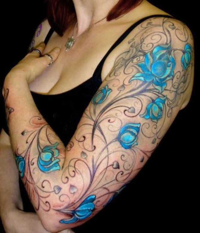 Blue Flower Tattoo - 40+ Tribal Sleeve Tattoos <3 <3