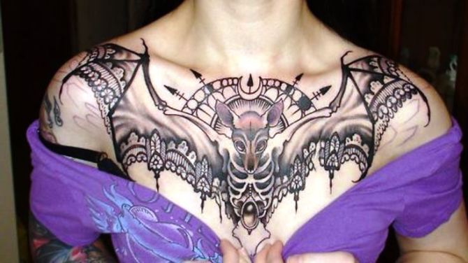  Bat Chest Tattoo 