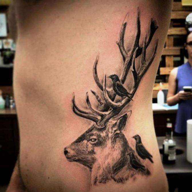 04 Deer Antler Side Tattoo - 30 Deer Tattoos