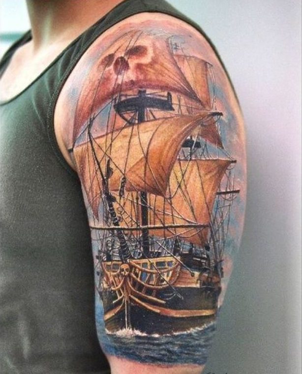 pirate-ship-arm-tattoo