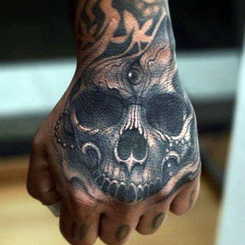 Skeleton Face Tattoo on hands