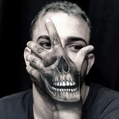 Skeleton Mouth Hand Tattoo for male