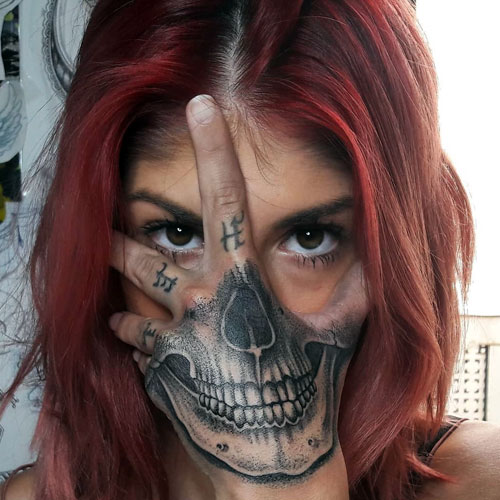 skeleton Mouth Tattoo on Hand 