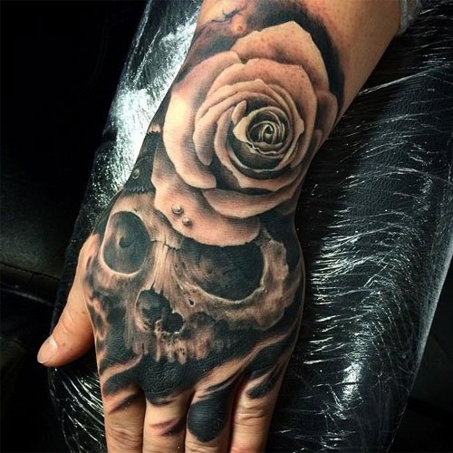 Rose Skeleton Hand Tattoo for male