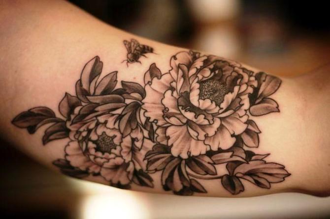  Peony Tattoo Black and Grey - Peony Tattoos <3 <3