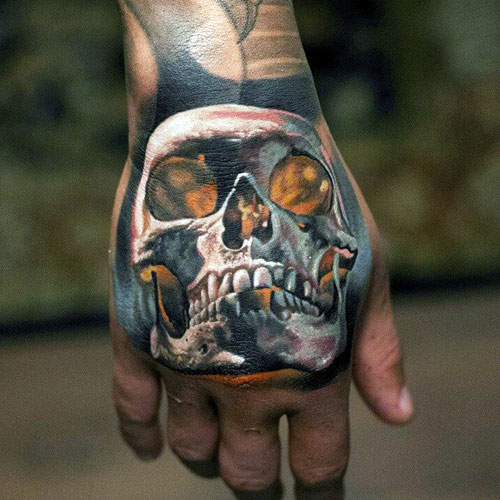 Skull Face Tattoo on Hand