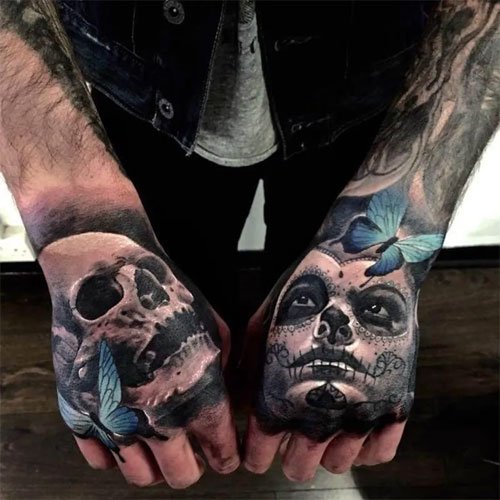  Skeleton Face hand Tattoo 
