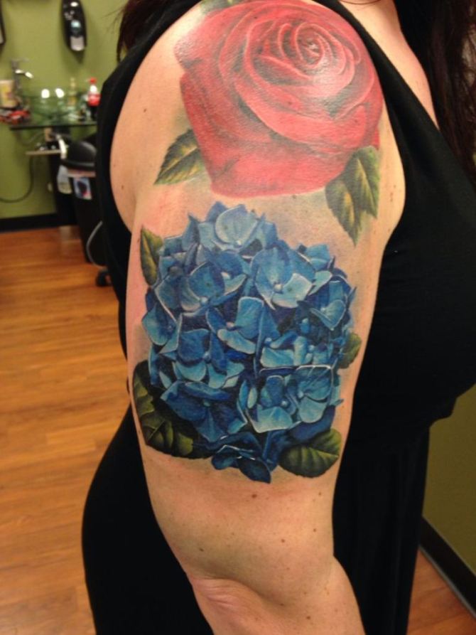 Hydrangea and Rose Tattoo
