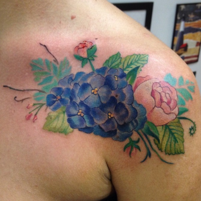 Hydrangea Tattoo on Shoulder