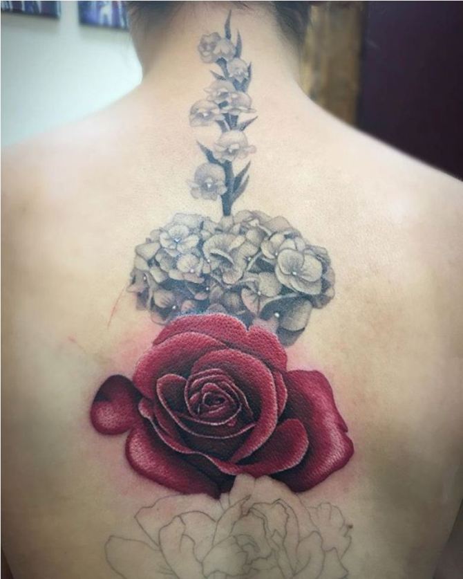 Rose and Hydrangea Tattoo