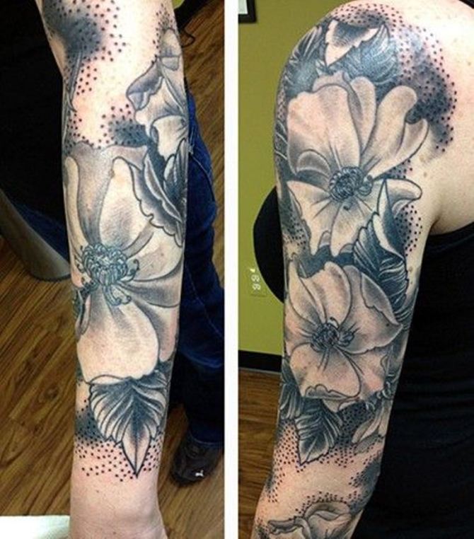 Black and White Flower Tattoo Sleeve