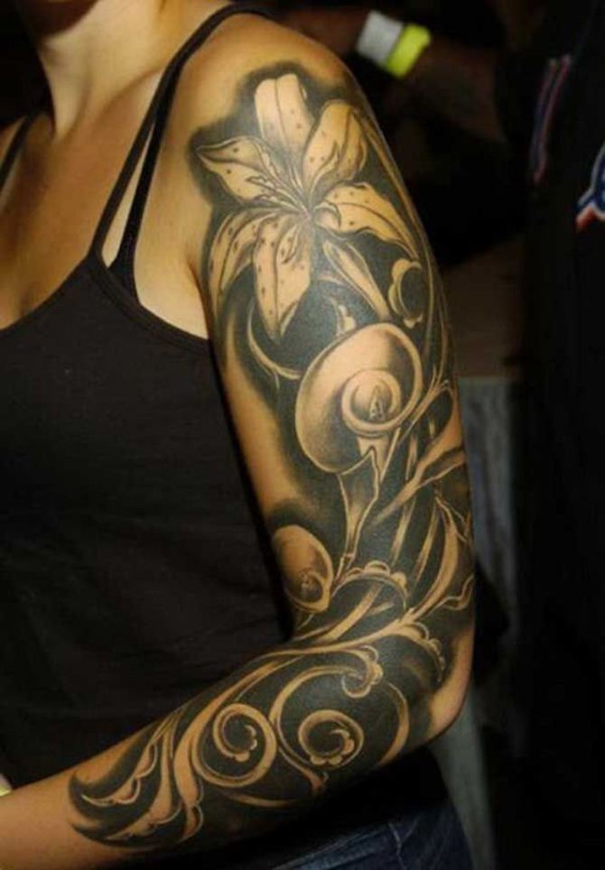 Black Flower Sleeve Tattoo