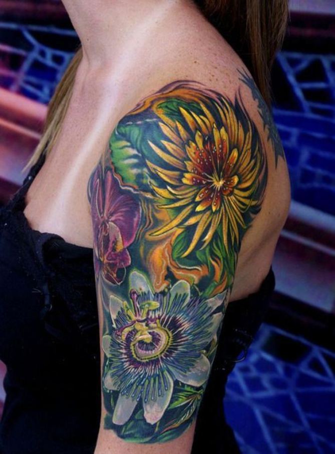 Flower Quarter Sleeve Tattoo