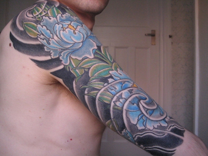 Men Flower Sleeve Tattoo