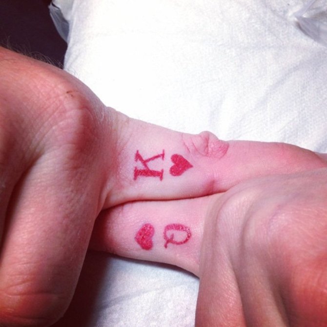 King and Queen of Hearts Finger Tattoo