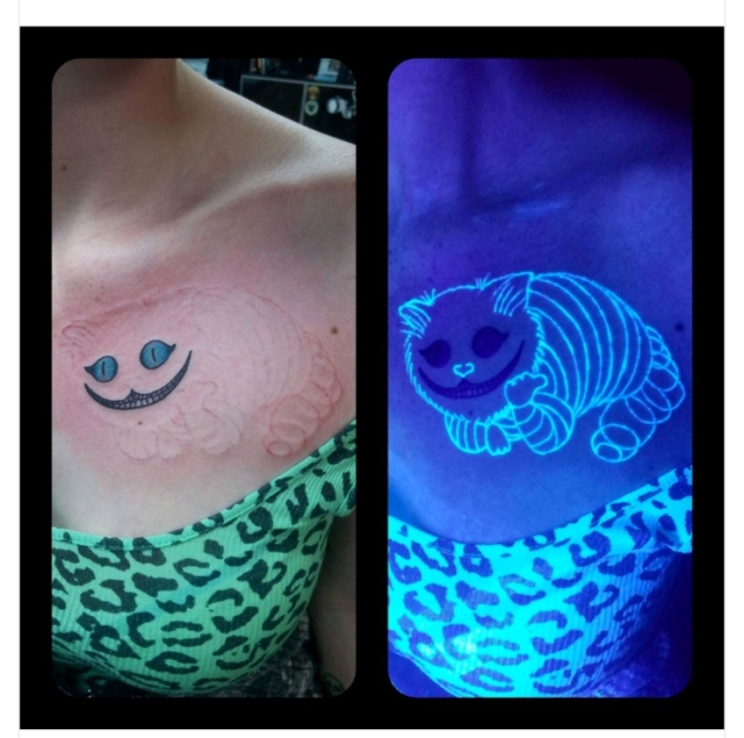 Glow in the Dark Cheshire Cat Tattoo
