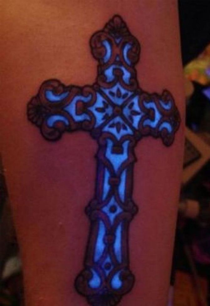 Glow in the Dark Cross Tattoo