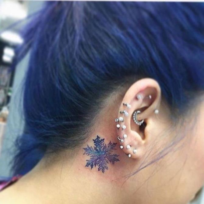 Snowflake Tattoo Behind Ear