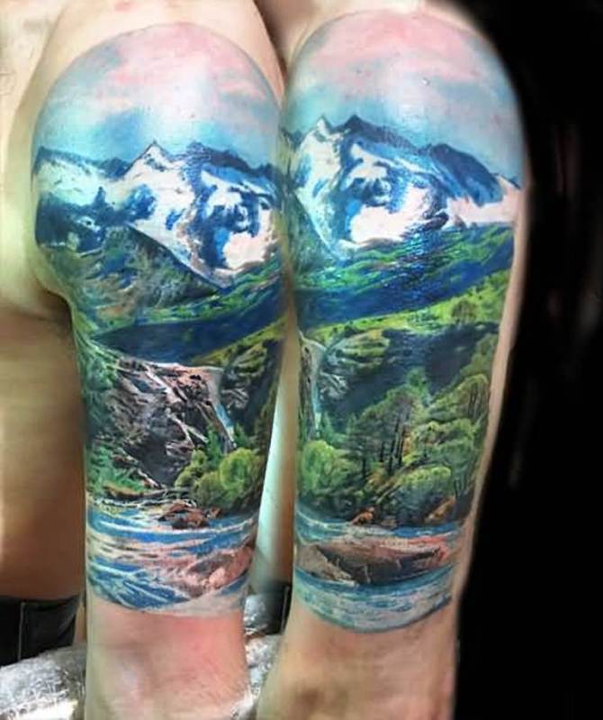 Realistic Mountain Tattoo