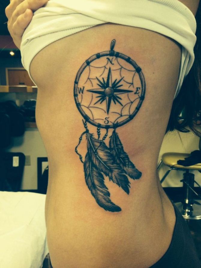 Compass Dreamcatcher Tattoo on Side