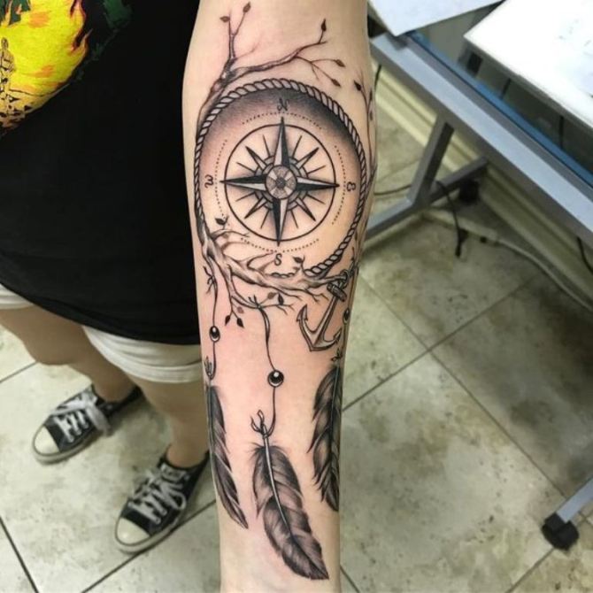 Compass Dreamcatcher Tattoo