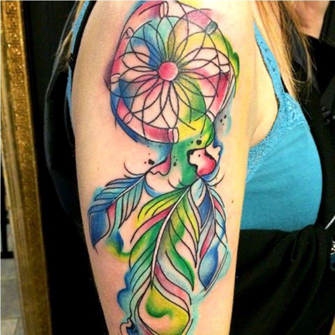 Watercolor Dreamcatcher Tattoo