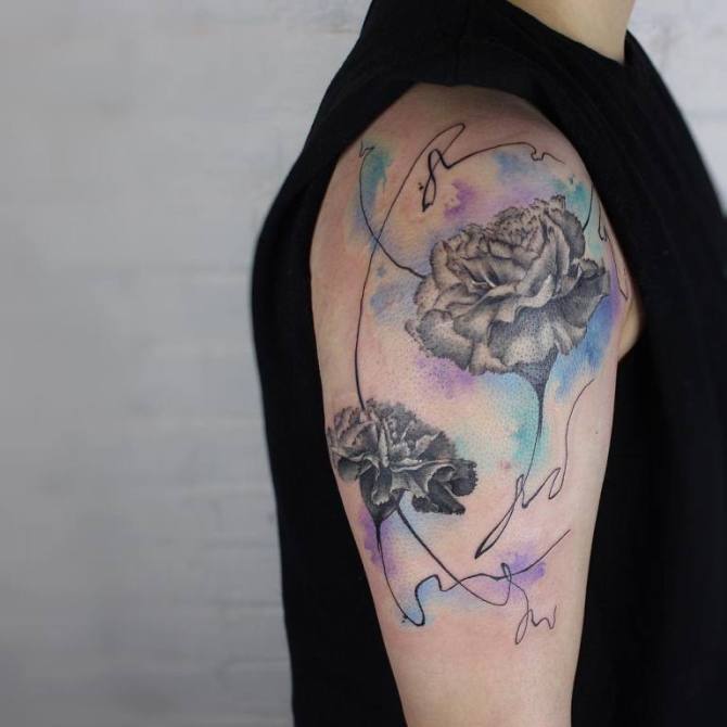 14-Carnation-Watercolor-Tattoo