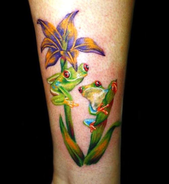 10 Frog on Flower Tattoo - 40 Frog Tattoos