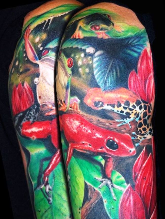 29 Sleeve Pink Frog Tattoo - 40 Frog Tattoos